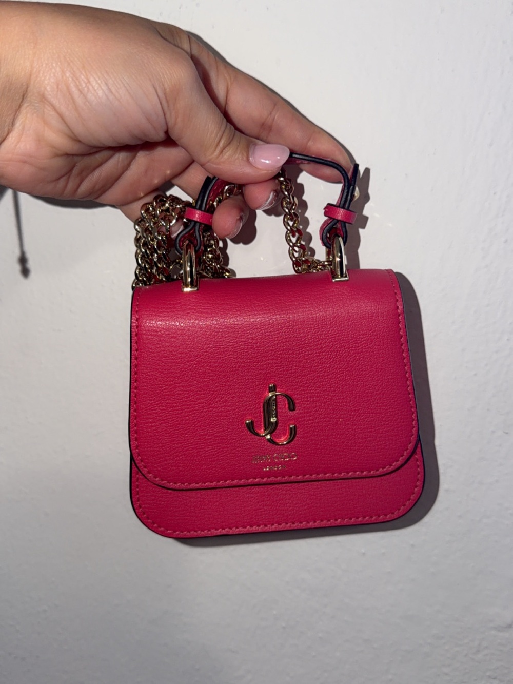 Jimmy Choo Hot Pink Leather Mini Chain Top-Handle Bag
